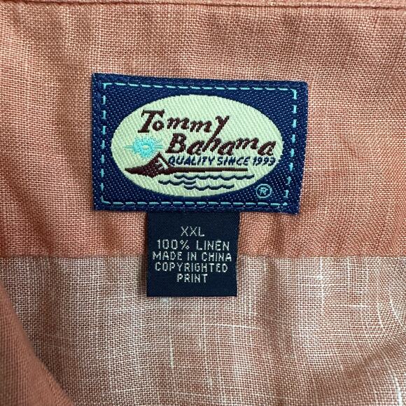 Tommy Bahama Men’s XXL 100% Linen Hawaiian Camp Shirt Hula Girl Palm Tree Print - Picture 2 of 10